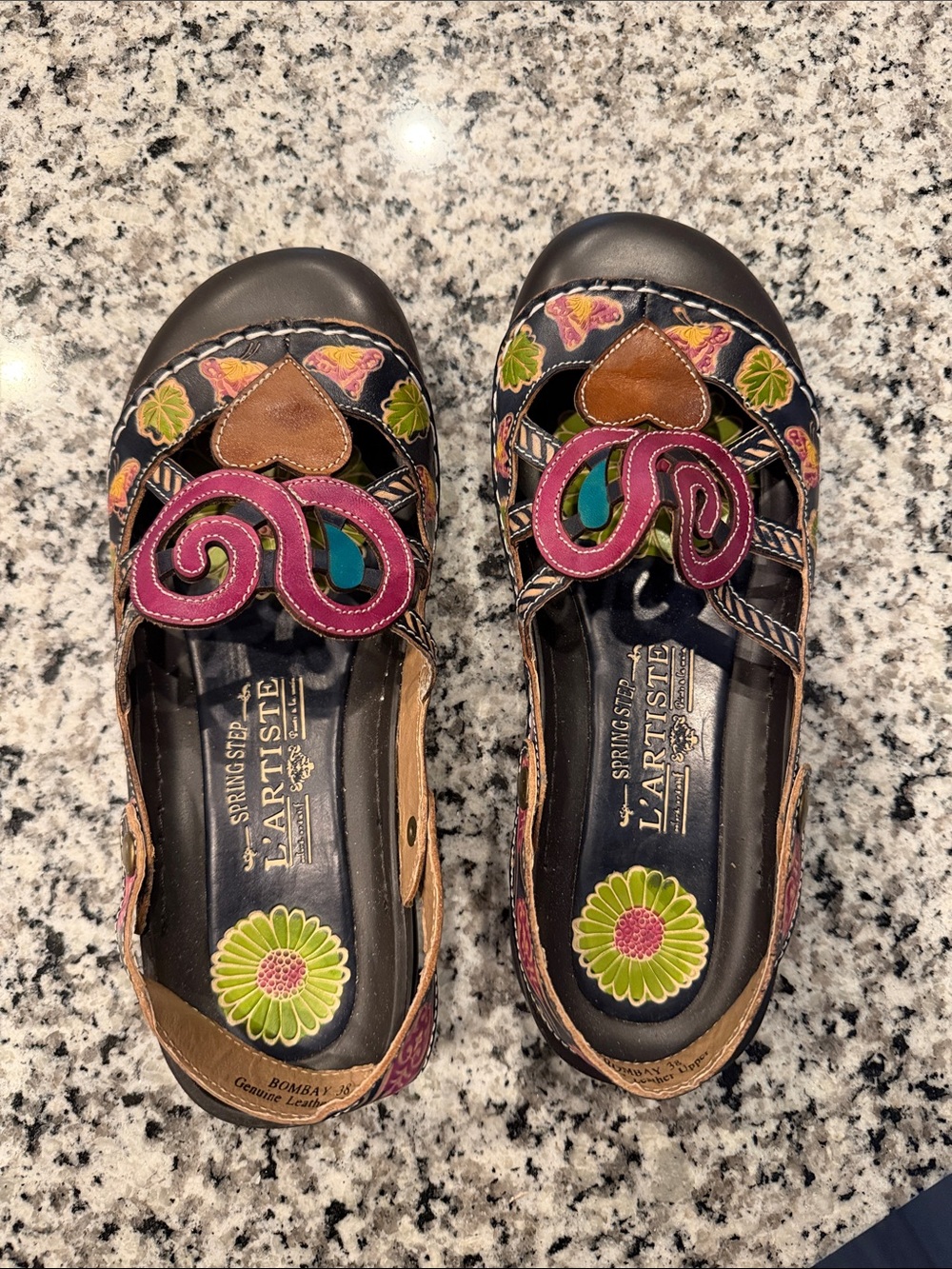 Spring Step L'Artiste Black Multi-Color Floral Cutout Flats
